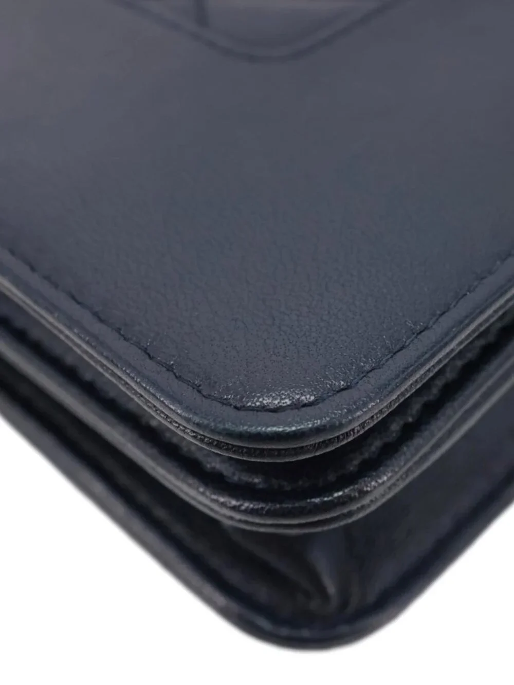 Chanel  Mademoiselle Vintage Flap Quilted Leather Wallet On Chain Navy Blue